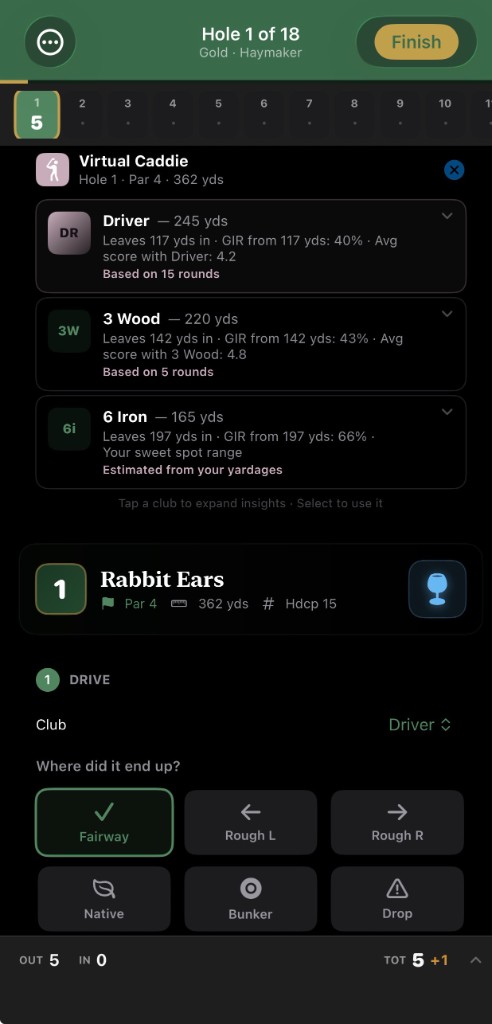 Virtual Caddie club recommendations